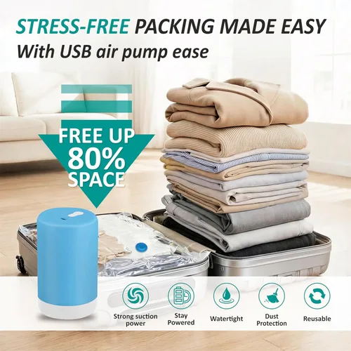 Miniatura 2 de Paquete de 30 bolsas de almacenamiento al vacío con bomba eléctrica inalámbrica recargable, bolsas de ahorro de espacio con sellado al vacío