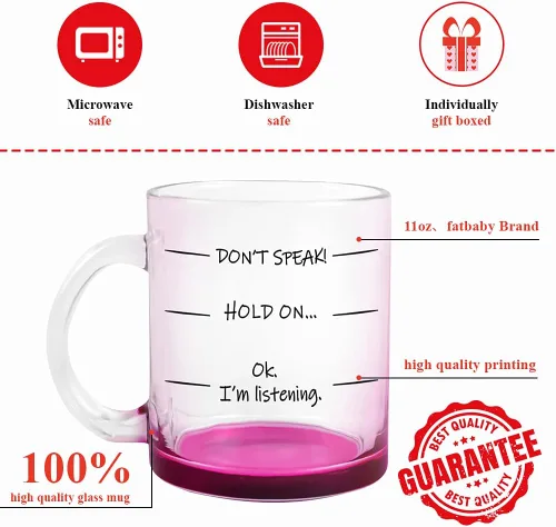 Miniatura 5 de Fatbaby ¡No hables! Taza de café divertida de 11 oz de vidrio, regalo de cumpleaños original para mujeres, esposa, mamá, hija con taza de frases