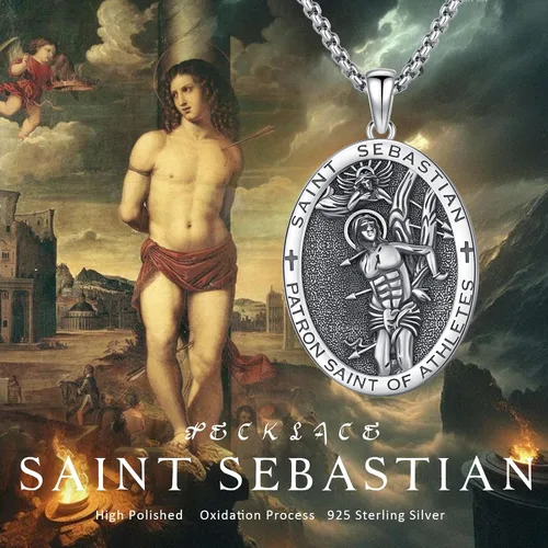 Miniatura 56 de Collar con colgante de plata de ley 925 con medalla de San Patrón, joyería religiosa para hombres y mujeres, con cadena de acero inoxidable 316L