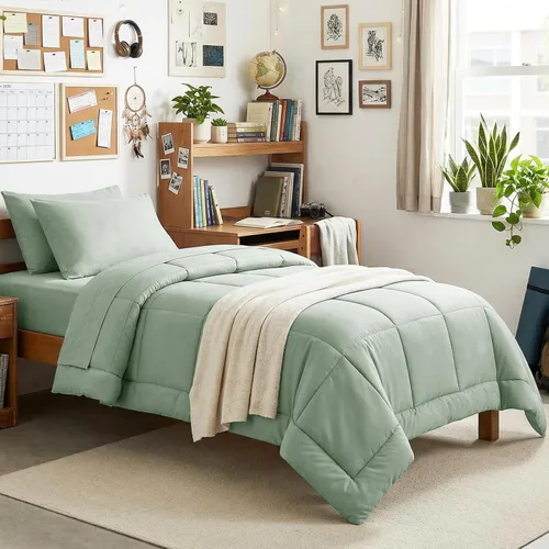 Miniatura 46 de CozyLux Juego de edredón tamaño King, color verde oliva, 7 piezas en una bolsa, edredón verde tamaño King, juegos de ropa de cama para todas
