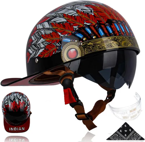 Miniatura 12 de Gorra de béisbol para motocicleta, 3 unidades, aprobado por DOT, estilo vintage, cara abierta, unisex, para adultos, medios cascos de doble lente
