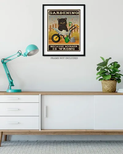 Miniatura 4 de Gardening Because Murder Is Wrong Room Decor - Retro Wall Decor for Kitchen Bakery Bathroom Bedroom - Funny Wall Art Gift for Women Men Cat Lovers