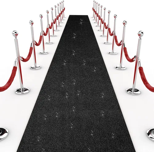Shihanee Alfombra de pasillo de lentejuelas para boda, alfombra con purpurina con cinta de alfombra, brillante, para baile de graduación, Negro