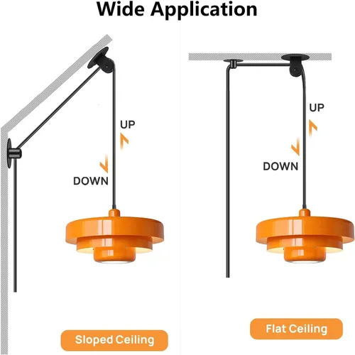 Miniatura 4 de FCTWAKS Mid Century Pendant Light Fixtures, 1 - Light Ceiling Pendant Lamp with 3-Layer Metal Shade, Height Adjustable, Vintage Hanging Lamp for