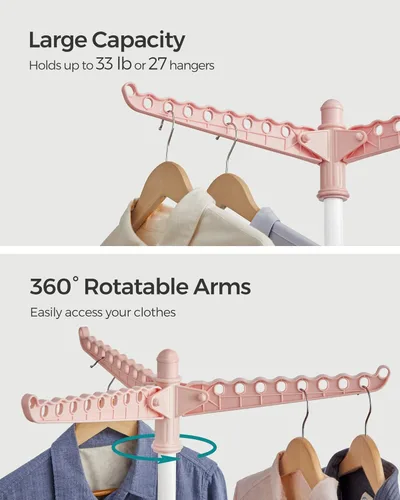 Miniatura 65 de SONGMICS ULLR510B01 - Estante de secado de ropa plegable de 59 pulgadas con 3 brazos giratorios para perchas, 4 patas, acero inoxidable, para 27