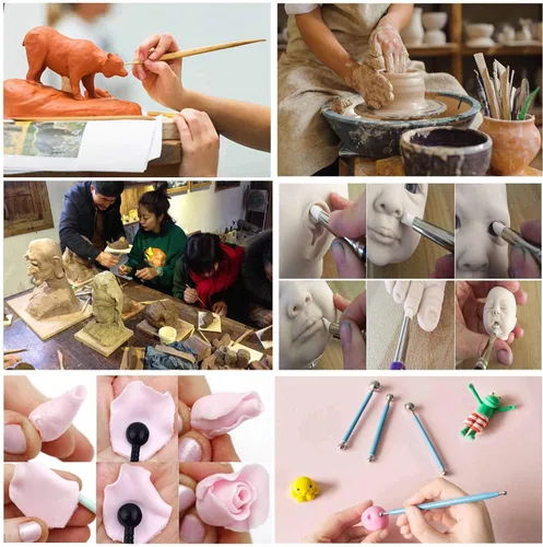 Miniatura 7 de Juego de herramientas de arcilla de cerámica de 57 piezas con estuche de plástico, herramientas de escultura de cerámica para principiantes