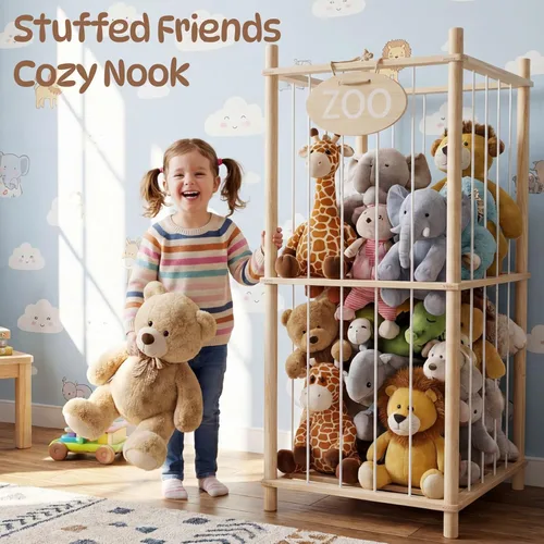 Miniatura 8 de Almacenamiento y organizador de animales de peluche, bonito soporte de juguetes de zoológico con cuerda elástica, 36 pulgadas, gran capacidad