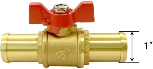 Miniatura 2 de Válvula de cierre de latón Válvula de bola de lengüeta de manguera de 1 pulgada Interruptor rojo con abrazaderas para agua, combustible y aire