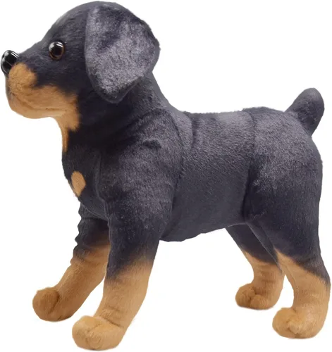 Miniatura 4 de Juguete realista de peluche para perro Rottweiler, juguete de peluche de simulación, súper realista, los perros negros actúan como verdaderos