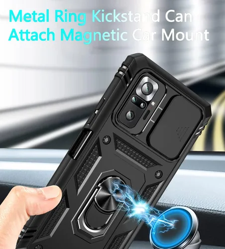 Miniatura 3 de Funda para Xiaomi Redmi Note 10 Pro, Redmi Note 10 Pro MAX con 3 protectores de pantalla de vidrio templado con soporte de anillo integrado + Negro
