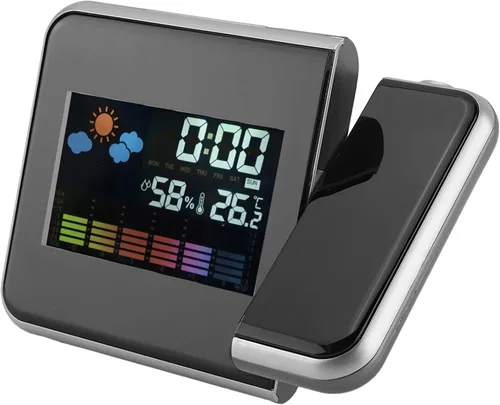 Miniatura 5 de Akozon Reloj despertador de proyección Digital LED Pronóstico del tiempo Calendario Pantalla Reloj despertador Temperatura Humedad Monitor Medidor