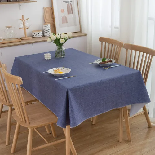 Miniatura 6 de LIBERECOO Mantel de vinilo con reverso de franela, azul mezclilla, impermeable, resistente a las manchas, cubierta de mesa fácil de limpiar