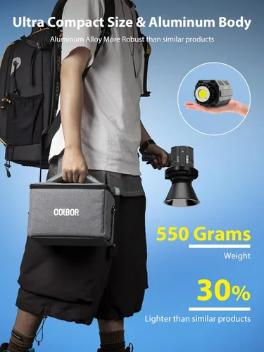 Miniatura 4 de Colbor CL60+VM2 65W COB Luz continua 2700K-6500K Luz de video LED con adaptador de montaje en V y cable D-Tap a Tipo-C, luz diurna con aplicación