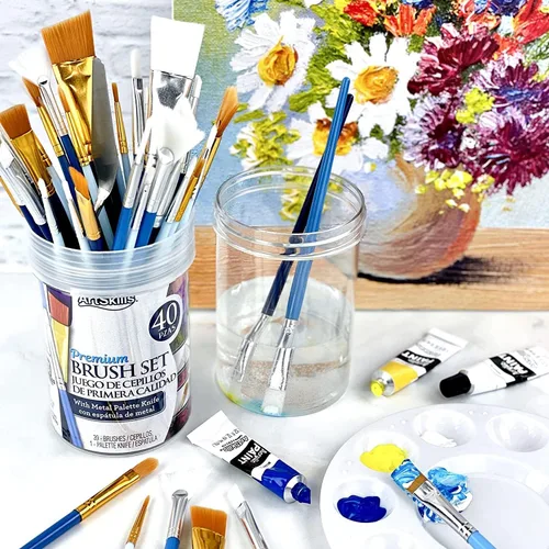 Miniatura 6 de ArtSkills Juego de pinceles de pintura acrílica, pinceles de pintura acrílica para pintura en lienzo, pinceles de pintura artesanal con cuchillo