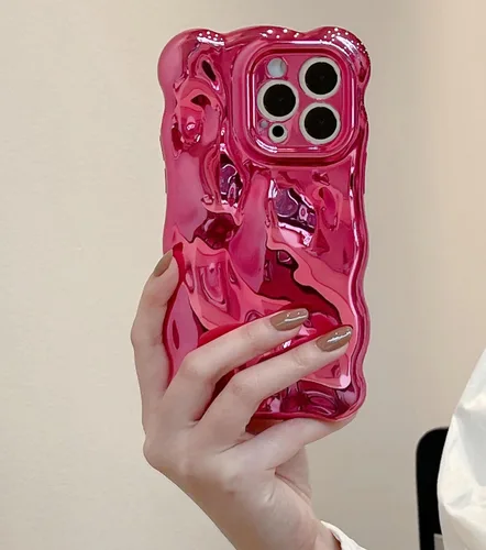 JANDM Funda para iPhone 13 Pro, 3D Wave Bubble Shape Ripple Chrome Pattern Soft Non-Yellowing Case Glitter Shiny Camera Shockproof Women Girls Cover