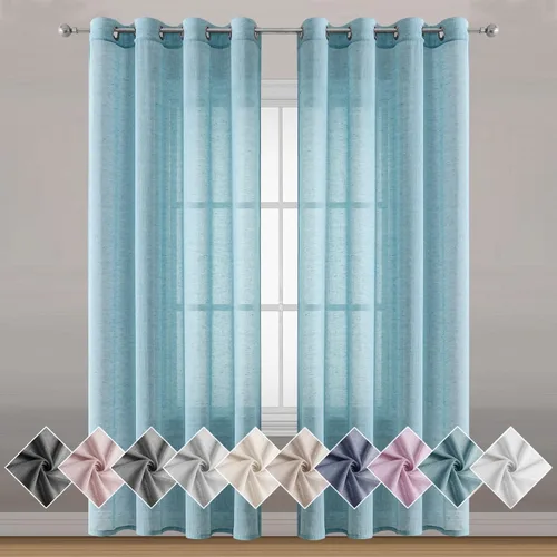 Miniatura 12 de Miss SELETEX - Cortinas traslúcidas de lino natural rosa rubor para sala de estar, elegantes cortinas para ventana lisas con ojales filtrantes