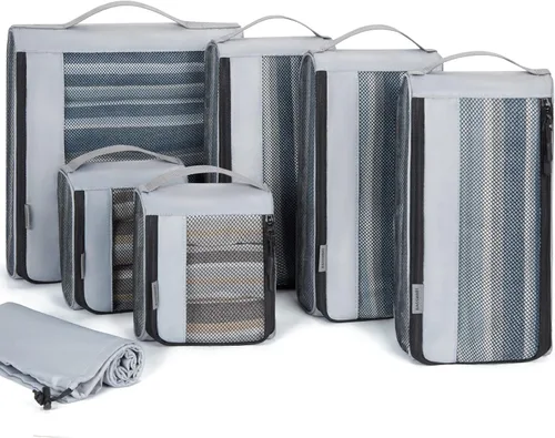 BAGSMART - Juego de 7 cubos de embalaje para maletas esenciales de viaje, juego de bolsas organizadoras ligeras con bolsa de zapatos, cubos de viaje