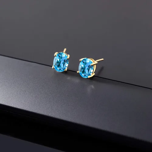 Miniatura 339 de Gem Stone King Aretes de oro de 14 quilates con piedra natal ovalada de 0.315 x 0.236 in Aretes de oro para mujer
