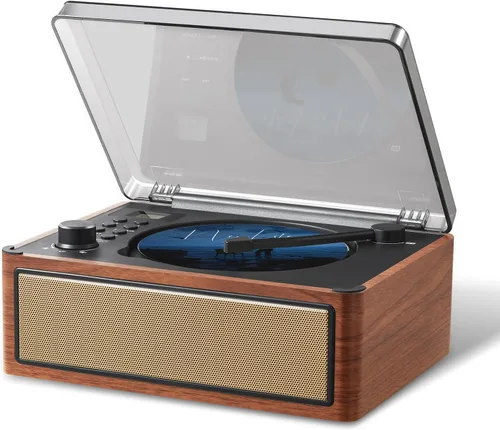 G Keni Reproductor de CD Boombox Retro, Altavoces HiFi Duales con Bluetooth de Entrada/Salida, Reproductor de CD Portátil de Madera Vintage con