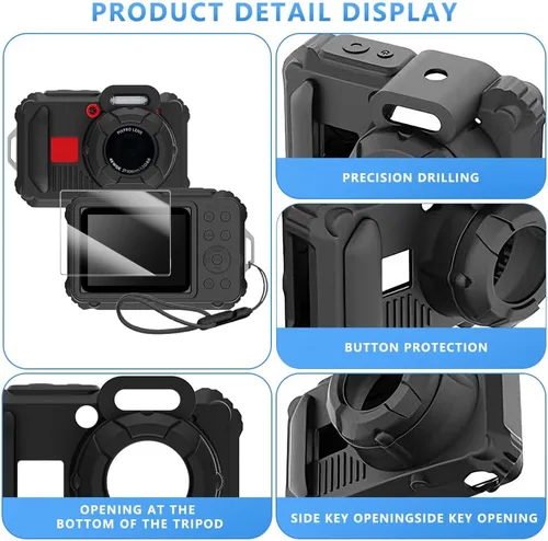 Miniatura 5 de Funda protectora de silicona para cámaras digitales Kodak Pixpro wpz2, con protector de pantalla y cordón, para accesorios Kodak Pixpro wpz2 - Negro