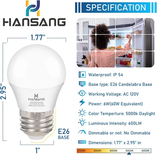 Miniatura 2 de Bombilla para nevera E26, equivalente a 60 vatios, luz diurna de 5000 K, bombillas de nevera a prueba de agua, bombillas LED A15 para congelador