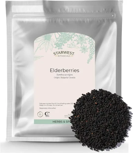 Starwest Botanicals Bayas de Saúco Enteras - Bayas de Saúco Secas para Jarabe, Té, Gomitas y Mermelada, Apoyo Inmunológico, Certificado Kosher,