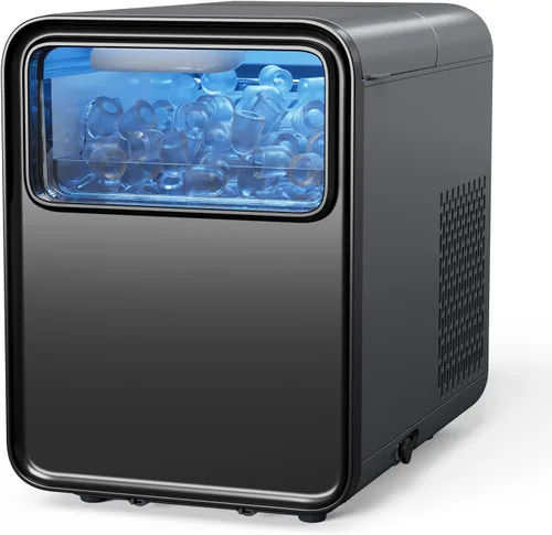 BREEZOME Encimera para hacer hielo, 9 cubos de hielo en 6 minutos, máquina de hielo portátil autolimpiante con cesta y cuchara, 2 tamaños de hielo