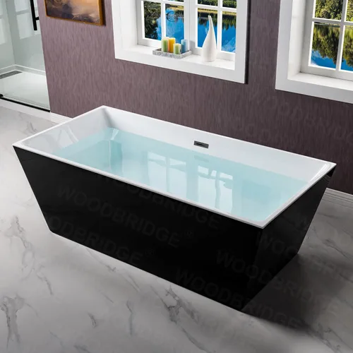 Miniatura 3 de WOODBRIDGE Bañera de acrílico independiente de 67 pulgadas, bañera negra de remojo contemporáneo con desbordamiento y drenaje negro mate, BTA1812-MB