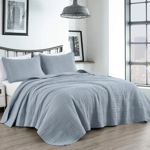 Miniatura 10 de Chezmoi Collection Kingston Juego de Colcha Tamaño King, 3 Piezas Gris Colcha Acolchada de Microfibra Ligera de Gran Tamaño Cubrecama (118"x106")