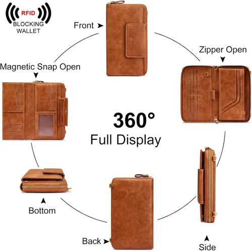 Miniatura 5 de S-ZONE Carteras de viaje para mujer con bloqueo RFID de cuero bolso cruzado para documentos de pasaporte soporte para tarjetas de crédito L