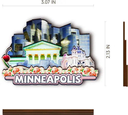 Miniatura 3 de Imán de madera de Minneapolis de Estados Unidos 3D para nevera, recuerdos coleccionables, decoración hecha a mano, artesanías 2