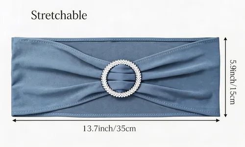 Miniatura 3 de Paquete de 50 unidades de cintas elásticas de elastano azul polvoriento para sillas, con moños, bandas de cubierta de silla elásticas, hebillas Azul