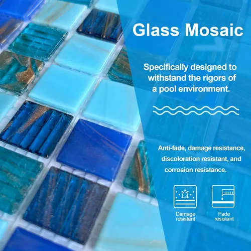 Miniatura 3 de LSDECO Azulejos de mosaico de 12 x 12 pulgadas, azulejos de vidrio, azulejos para cocina, baño, piscina (mezcla de azul cobalto, 1 pies cuadrados)