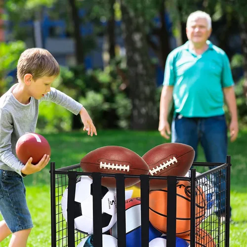 Miniatura 8 de VEVOR Rolling Sports Ball Storage Cart, Lockable Basketball Cage with Double Lids, Sport Equipment Holder Organizer for Indoor Outdoor, Steel