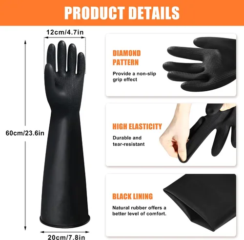 Miniatura 2 de Guante resistente a los productos químicos de 24 pulgadas, guantes de goma largos reutilizables y resistentes al agua, guantes de seguridad