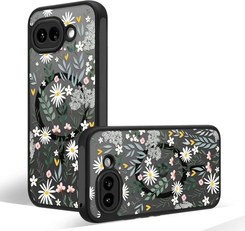 Miniatura 57 de Funda magnética para Google Pixel 10A [Compatible con MagSafe] Funda con patrón floral de flores negras para mujeres y niñas, con borde de TPU Rama