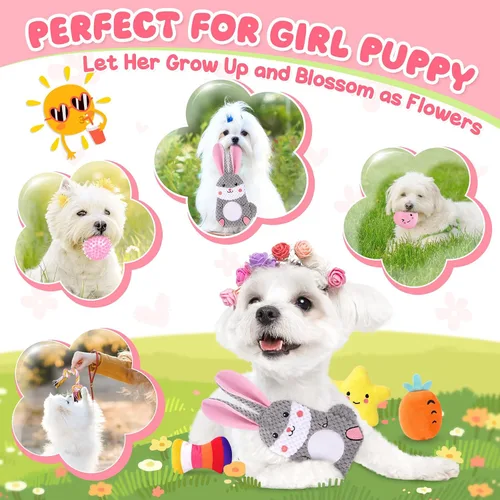 Miniatura 2 de Zeaxuie Paquete de 23 juguetes rosados para cachorros para dentición, juguetes para perros pequeños con lindos juguetes masticables para cachorros