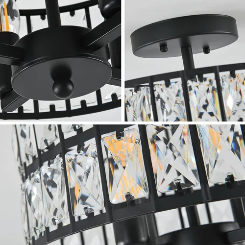 Miniatura 3 de SeeU Candelabro Moderno de Cristal Negro Montaje Empotrado Iluminación Colgante 12.6'' Lámpara de Techo para Baño Dormitorio Pasillo