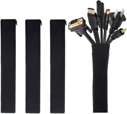 Miniatura 9 de JOTO Paquete de 1 funda de organización de cables, sistema organizador de cables de 10 pies con cremallera para TV, computadora, oficina