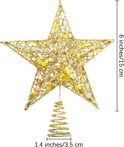 Miniatura 2 de URATOT Adorno Superior de Árbol de Navidad con Purpurina de Metal, Estrella de Alambre Hueca para la Punta del Árbol de Navidad para Decoración
