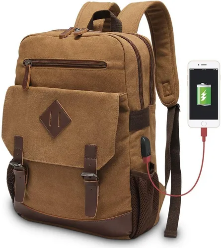 Miniatura 8 de Modoker Mochila vintage ecológica para hombres y mujeres, mochila de lona que se adapta a la mayoría de computadoras y tabletas de 15.6 pulgadas