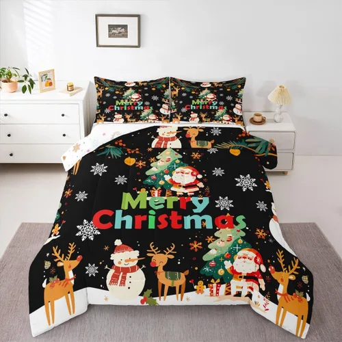Miniatura 7 de Erosebridal Juego de edredón de Papá Noel tamaño matrimonial para niños y niñas, edredón de plumón de Feliz Navidad, juego de ropa de cama
