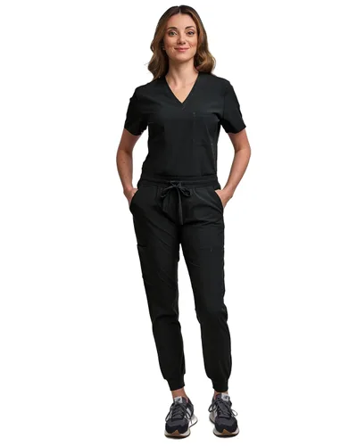Green Town Conjunto de ropa quirúrgica para mujer, pantalón deportivo y parte superior con cuello en V, 5 bolsillos, cintura de yoga, uniforme de