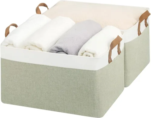 Miniatura 20 de StorageWorks Closet Storage Bins, Storage Baskets for Shelves, Closet Organizers and Storage Bins with Metal Frame, Handles, Beige, Cool Silky