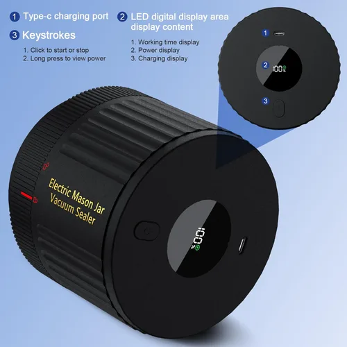 Miniatura 6 de LOVE MOMENT Kit de sellador al vacío eléctrico para tarros Mason de boca ancha y boca regular Negro