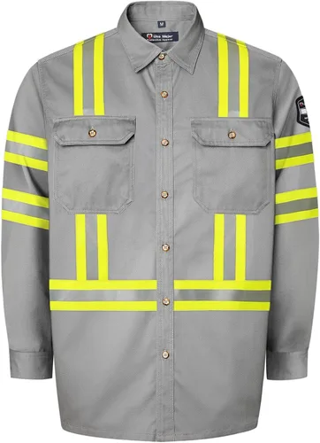 Miniatura 10 de FR Shirts - Camisa de soldadura resistente a las llamas de 7.5 onzas, ropa ignífuga 100% C FR para hombres, chaqueta ignífuga para hombres para Gris