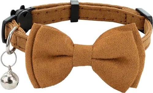 Miniatura 8 de Collar de gato con pajarita de campana Breakaway Kitten Small Pet Safety Solid Wedding Basic Pure Color Suede Soft Adjustable Sailor Bow - [1