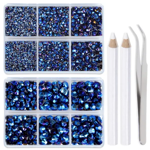 Miniatura 24 de LPBeads 6400 unidades de diamantes termoadhesivos de 12 colores con parte trasera plana, 5 tamaños mixtos, gemas de cristal redondas con pinzas