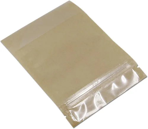 Miniatura 5 de PABCK 50 Piezas Bolsas de Papel Kraft Marrón con Frente Transparente de Pie Herméticas 3.9x5.9 pulgadas para Almacenamiento de Alimentos