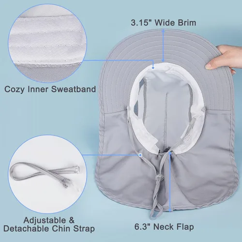 Miniatura 63 de Sombrero de sol para niños, protección UV, unicornio, verano, playa, jugar con ala ancha, solapa para el cuello para niñas y niños